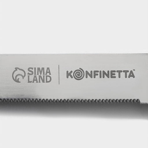 Нож для бисквита мелкие зубцы KONFINETTA, длина лезвия 25 см, деревянная ручка, толщина лезвия 0.8 мм