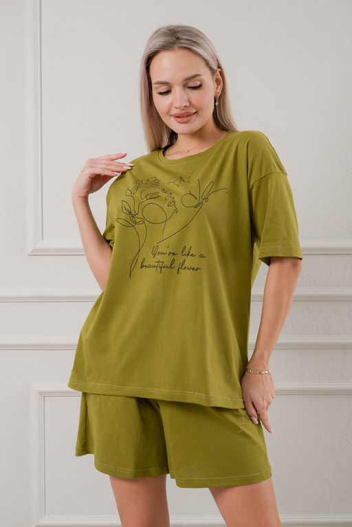 Пижама женская из кулирки Дива хаки макси - Амадэль фото 3