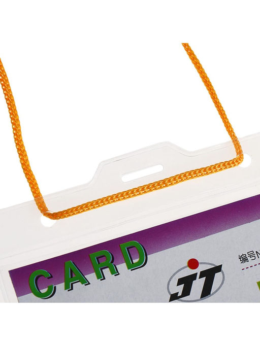 Цена за 100 шт. Бейдж - карман, горизонтальный, внешний размер 115×103 мм, внутренний размер 108×72 мм, 30 мкр, с жёлтым шнурком 80 см