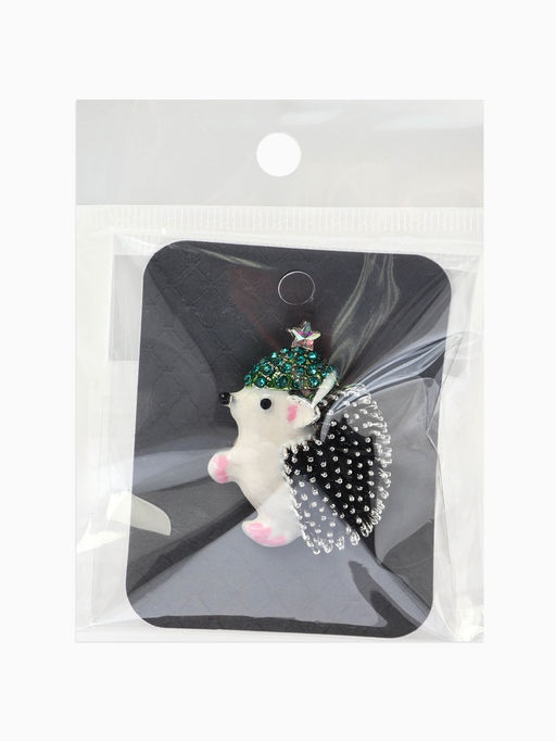 Брошь «Ежик» в шапке со звездой, цветная в чернёном серебре