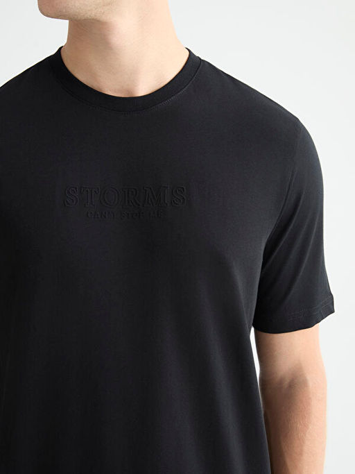 Bisiklet Yaka Bask?l? Penye Erkek Ti??rt