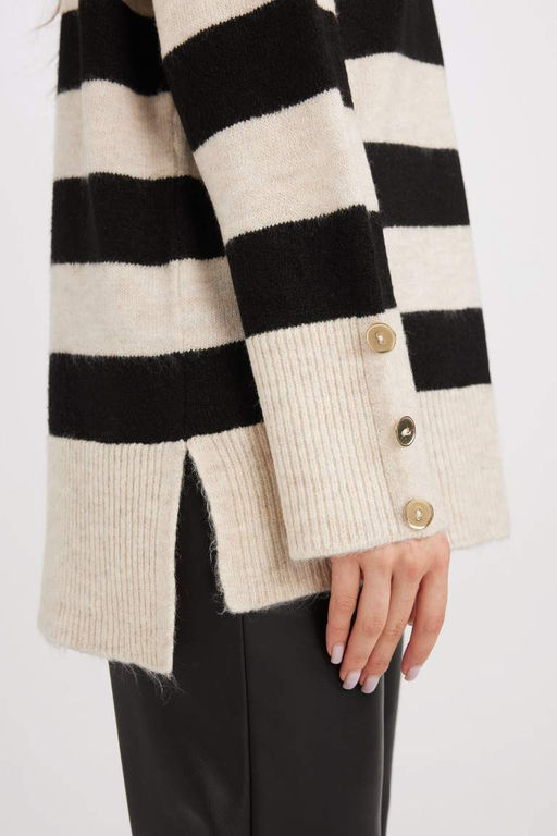 Полосатый свитер-туника обычного кроя с круглым вырезом - Defacto фото 6