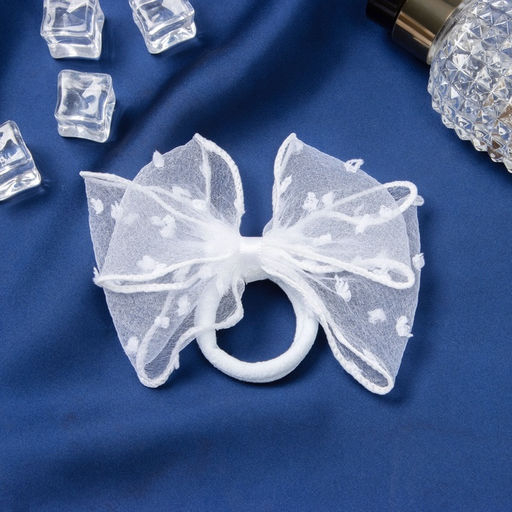 Цена за 6 шт. Бант для волос на резинке «Школьница», прозрачный в горошек, 10 см, белый