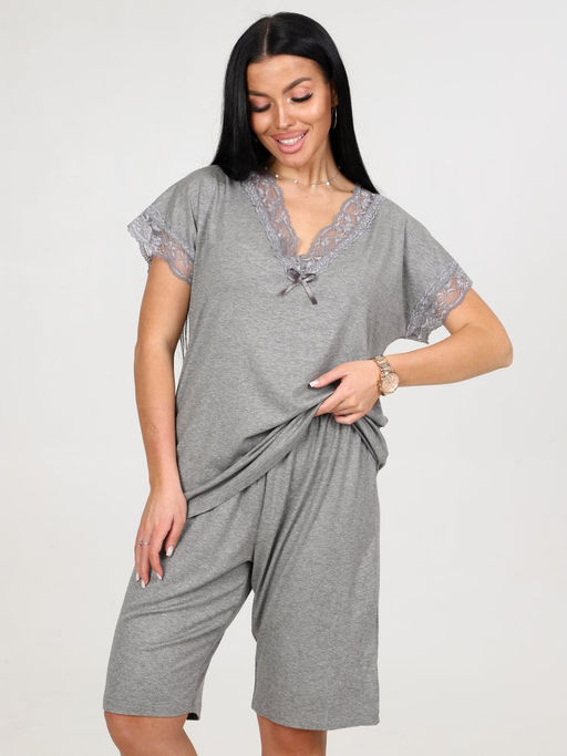 033 ДОМАШНИЙ КОСТЮМ ЖЕНСКИЙ (шорты) (Серый меланж) - А-дина фото 3