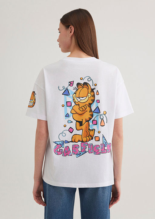 Garfield Bask?l? Beyaz Tisort - Mavi фото 5