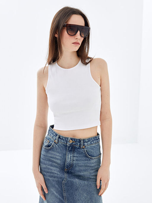 Kad?n Bisiklet Yaka D?z Crop