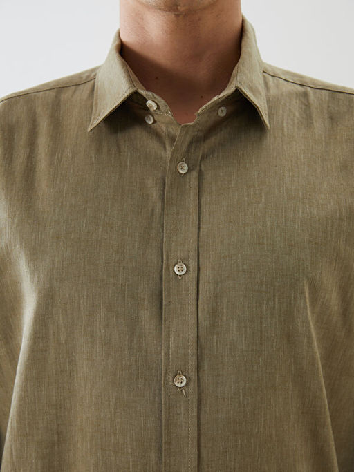 Regular Fit Uzun Kollu Keten Kar???ml? Erkek G?mlek