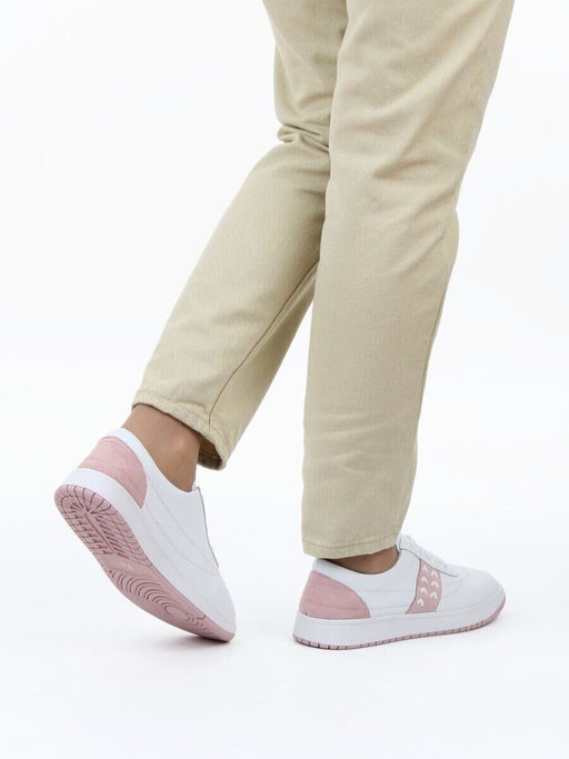03-YA345-2 WHITE/PINK Полуботинки спортивные женские (натуральная кожа, натуральная замша)