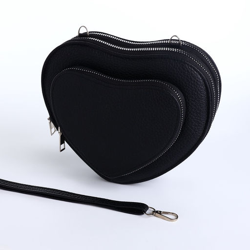 Сумка женская кросс-боди на молнии, в форме сердца, 20×5×16 см, чёрная