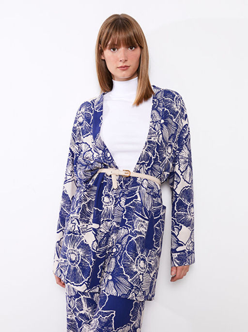 ?al Yaka Desenli Uzun Kollu Kad?n Kimono