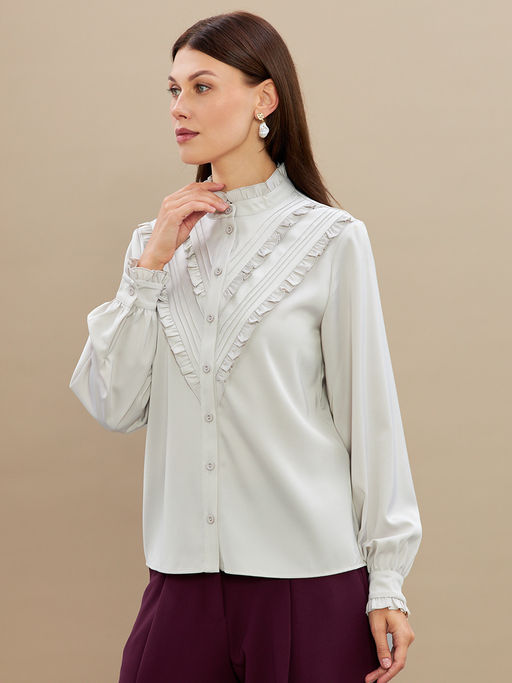 Блузка с рюшами OD-884-6 серо-коричневый