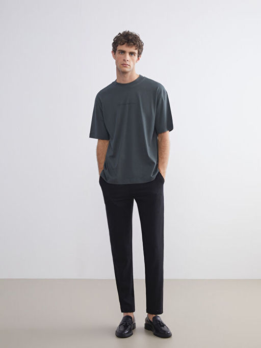 Bisiklet Yaka Bask?l? Penye Erkek Ti??rt