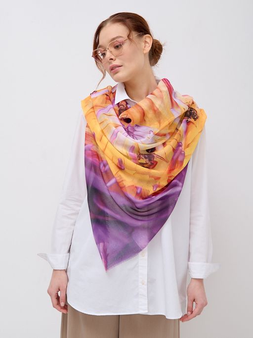 Большой, красивый двусторонний платок с рисунком в стиле арт-декои необычной текстурой ткани. - Tantino фото 3