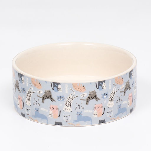 Миска керамическая Абстракция котов 300 мл - 11.511.55 см, голубая/белая - Пижон фото 2