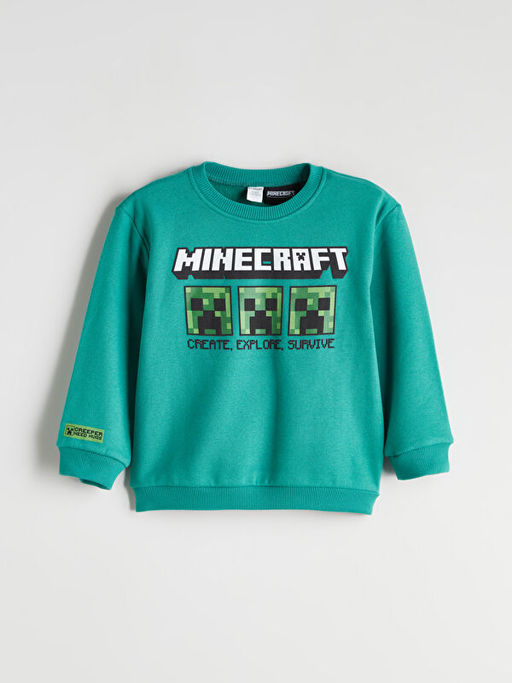 Bisiklet Yaka Minecraft Bask?l? Erkek ?ocuk Kal?n Sweatshirt