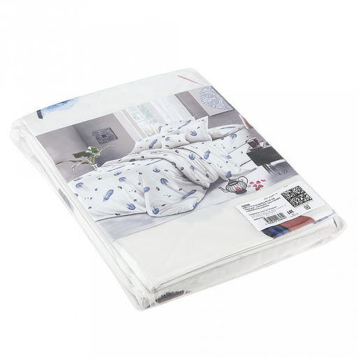 Постельное белье, комплект 1,5 спальный "Перышко", 3 предмета: пододеяльник 145х215см, простыня 150х220см, 1 наволочка 50х70см с клапаном-запахом, микрофибра 80г/м2, упаковка "эконом" ПВХ 32х41см, "Домашняя мода" (Россия)
