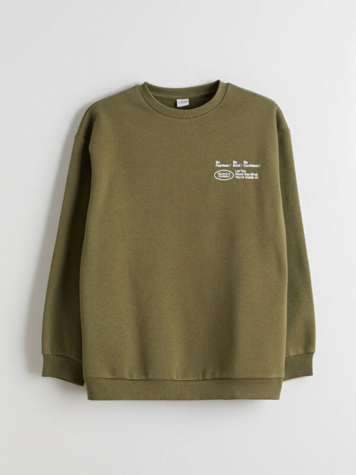 Bisiklet Yaka Bask?l? Erkek ?ocuk Sweatshirt
