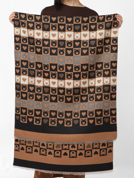 в составе ШЕРСТЬ и КАШЕМИР Большой, мягкий, теплый двусторонний палантин с принтом. - Tantino фото 2