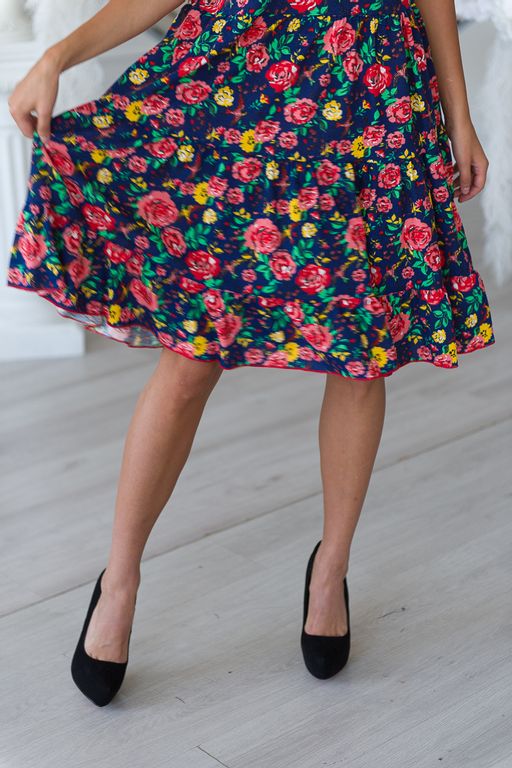 Платье женское из кулирки Люси красно-желтые цветы - Амадэль фото 5