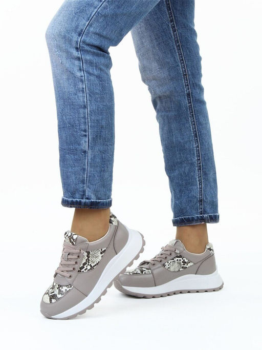 03-A847-11 GRAY/BROWN Кроссовки женские (натуральная кожа)