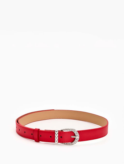 Ремень женский «Кэлли», 110×3 см, пряжка металл, серебристая, красный