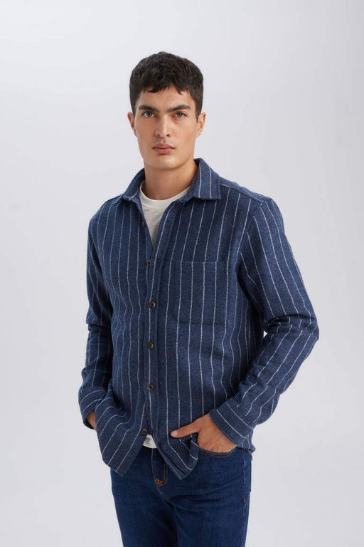 Рубашка в полоску с длинным рукавом и воротником-поло обычного кроя Lumberjack - Defacto фото 3