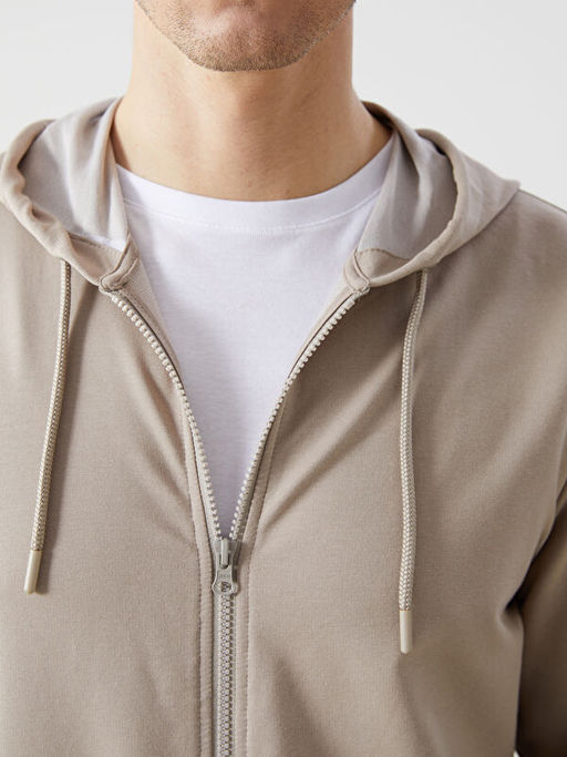 Kap??onlu Uzun Kollu Erkek Fermuarl? Sweatshirt