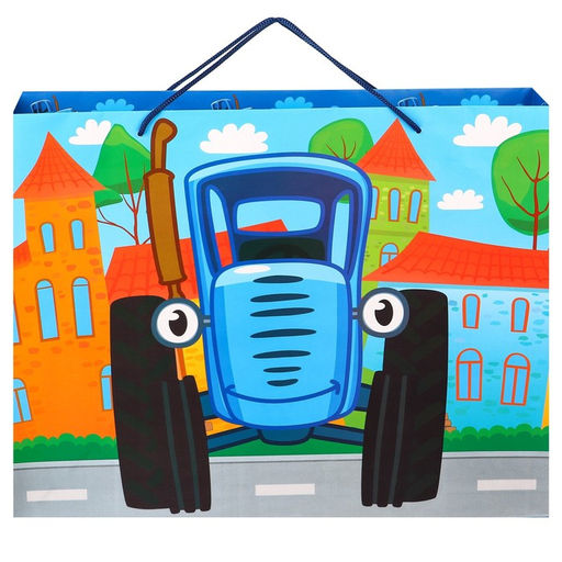 Пакет подарочный ламинированный горизонтальный, 40×31×11.5 см, Синий трактор