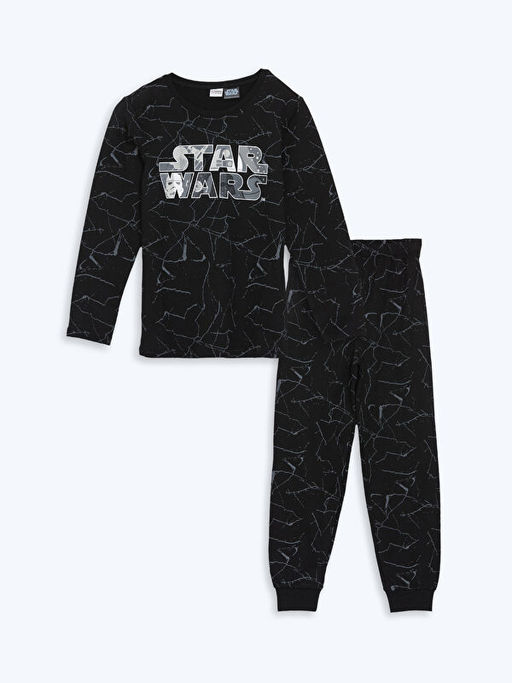 Bisiklet Yaka Star Wars Bask?l? Uzun Kollu Erkek ?ocuk Pijama Tak?m?