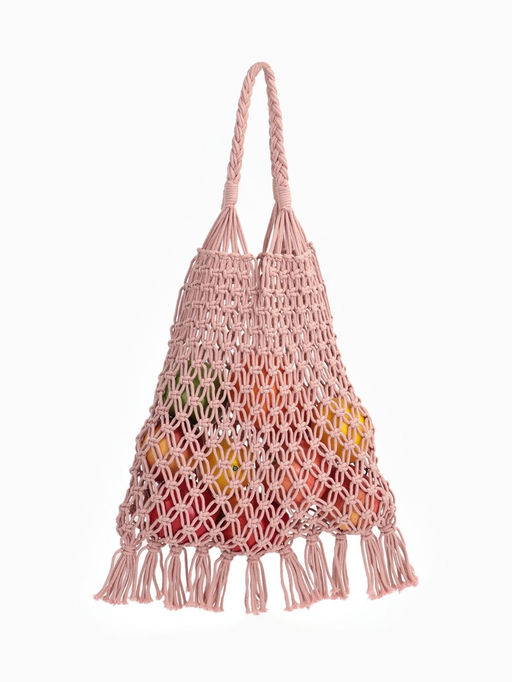 Сумка пляжная, плетёная, клетка 3.5 см, персиковая