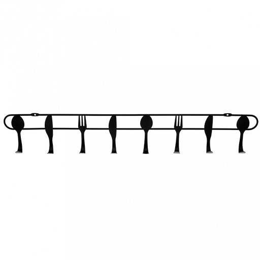 Вешалка-планка металлическая, окрашенная 8 крючков, "Кухня" 47х3,5х7,8см, цвет - черный матовый (Китай)