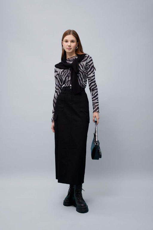 Длинная юбка из габардина карго - Defacto фото 3