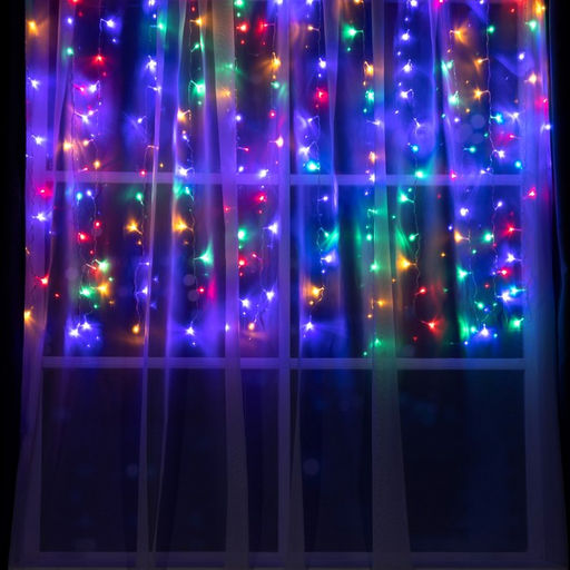 Гирлянда Занавес 1.5?1 м, IP20, прозрачная нить, 180 LED, свечение мульти, 8 режимов, 220 В