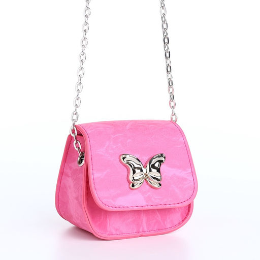 Сумка мини-клатч на магните, на длинной цепочке, розовая
