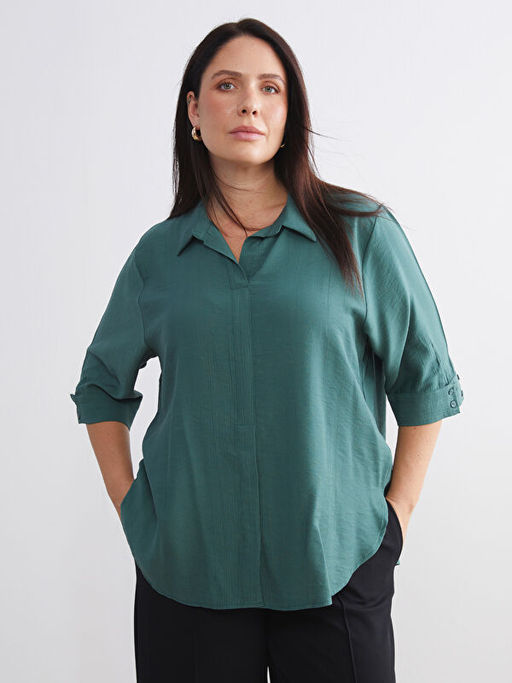 B?y?k Beden G?mlek Yaka Dokulu Oversize Bluz