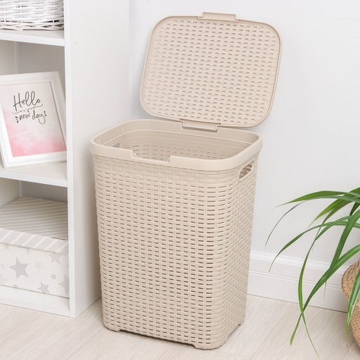 Корзина бельевая «Ротанг», 40 л, 37×29.5×48 см, с крышкой, цвет латте