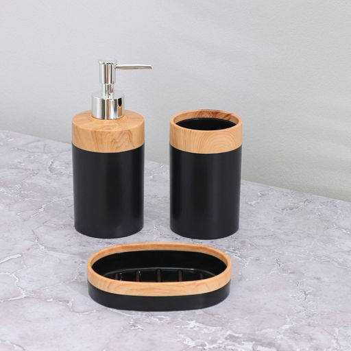 Набор для ванной комнаты BARONESS, 5 предметов, ведро для мусора, ёрш с подставкой, мыльница, дозатор, стакан, чёрный