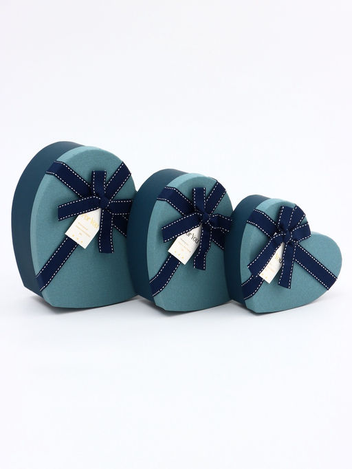 Набор подарочных коробок сердце 3 в 1, синий с бантом, 22?20?9; 18.5?17?7.5; 16?14?6 см