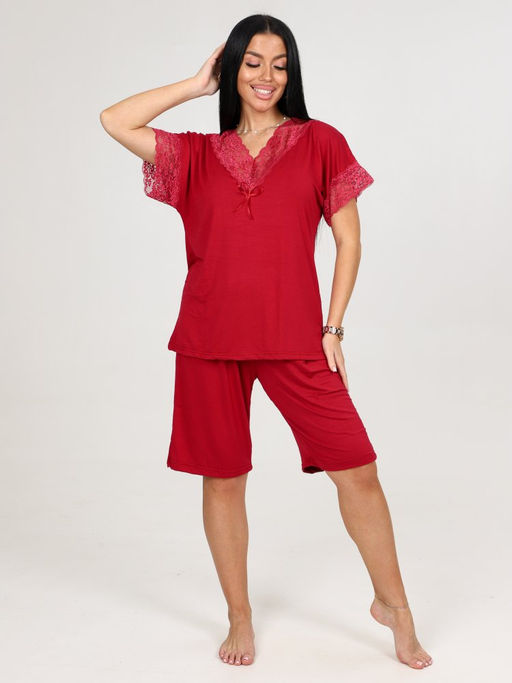 033 ДОМАШНИЙ КОСТЮМ ЖЕНСКИЙ (шорты) (Бордовый) - А-дина фото 2