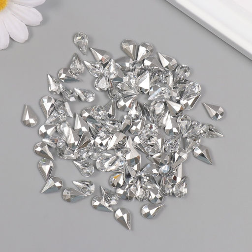 Декор для творчества пластик "Стразы капля. Серебро" набор 100 шт 0,8х1,3 см