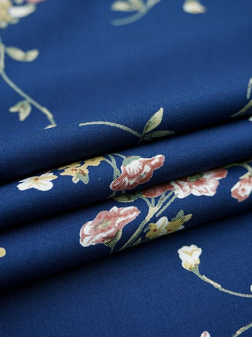 Штапель Премиум Вечерний букет цв.темно-синий, ш.1.45м, вискоза-100%, 120гр/м.кв - Купава фото 3