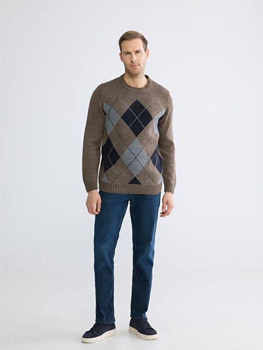 Bisiklet Yaka Baklava Desenli Erkek Triko Kazak