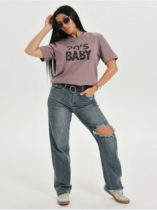 Футболка "Девяносто" пудра женская