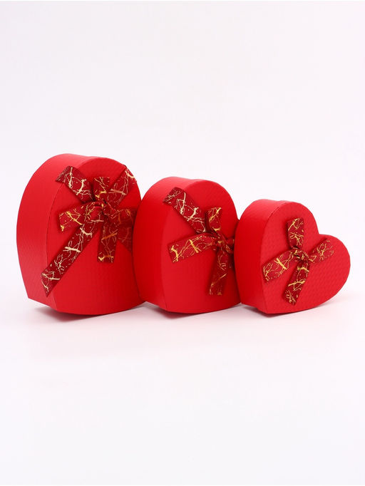 Набор подарочных коробок сердце 3 в 1, красный с бантом, 22?20?9; 18.5?17?7.5; 16?14?6 см