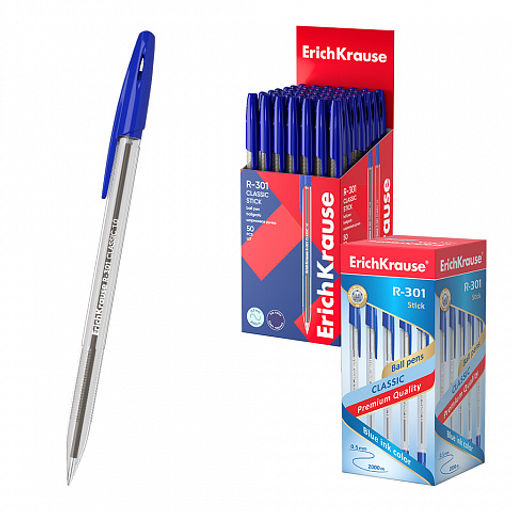 Цена за 24 шт. Набор из 4 ручек шариковых ErichKrause R-301 Stick Classic 1.0, цвет чернил: синий, черный, красный, зеленый (в пакете)