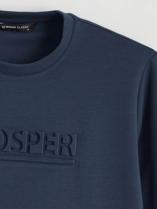 Bisiklet Yaka Bask?l? Erkek Sweatshirt