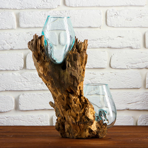 Ваза на дереве «Двойное великолепие», 32×10×13 +/-5 см, стекло