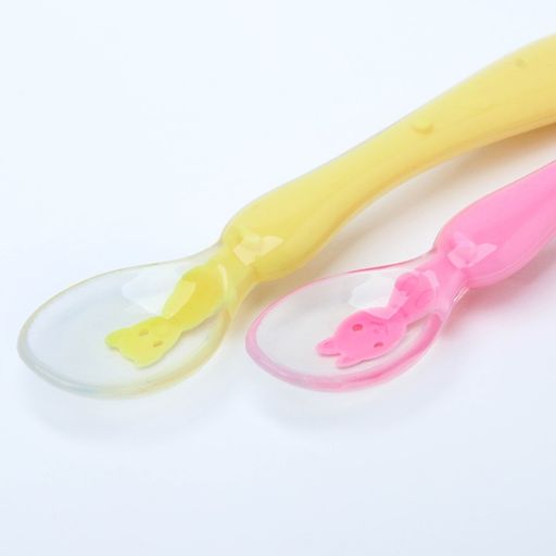 Набор ложек для кормления силиконовых Милые зверята, от 5 мес., 2 шт., цвет розовый + жёлтый - Крошка я фото 3