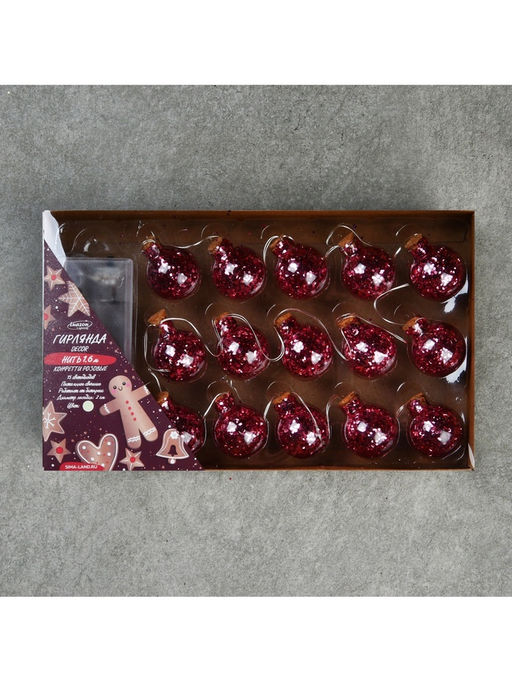 Гирлянда Нить 1.6 м с насадками Шарики с розовым конфетти, IP20, серебристая нить, 15 LED, от батареек АА?2, свечение тёплое белое - Luazon lighting фото 9