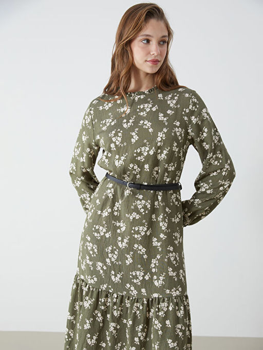 Dik Yaka ?i?ekli Elbise